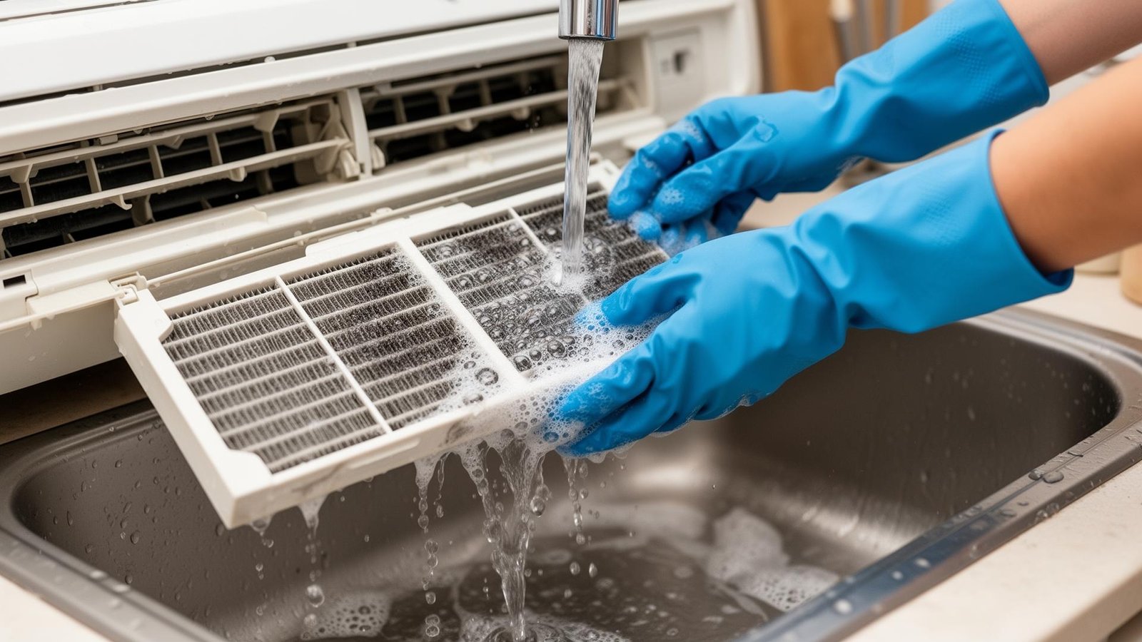 خطوات تنظيف فلتر مكيف سبليت بالماء والصابون