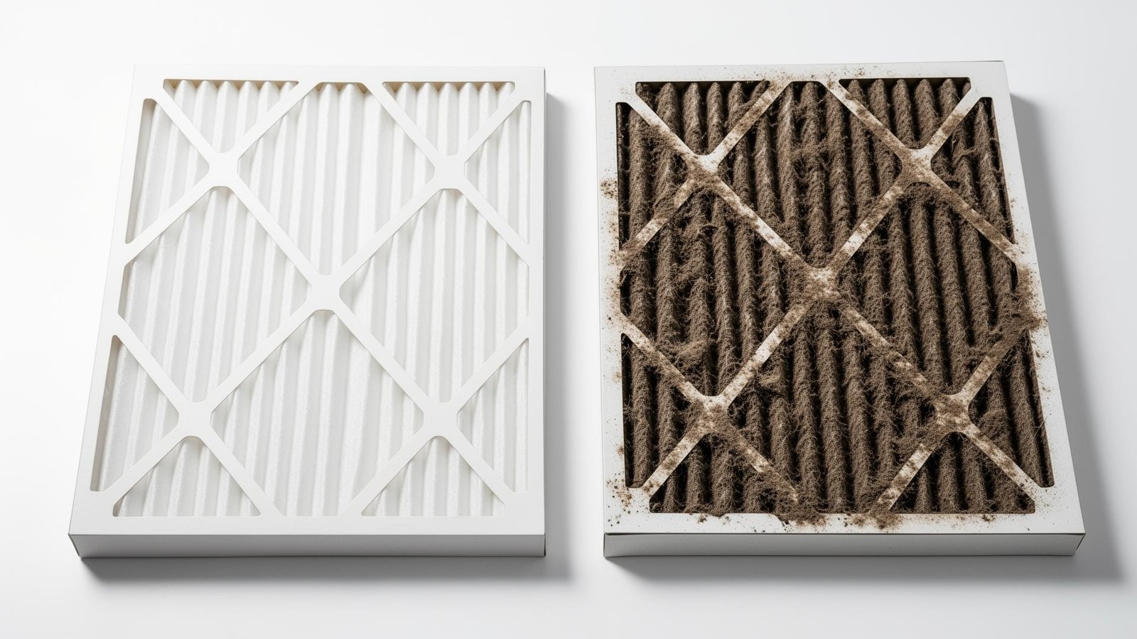 مقارنة بين فلتر مكيف نظيف وفلتر مكيف مسدود