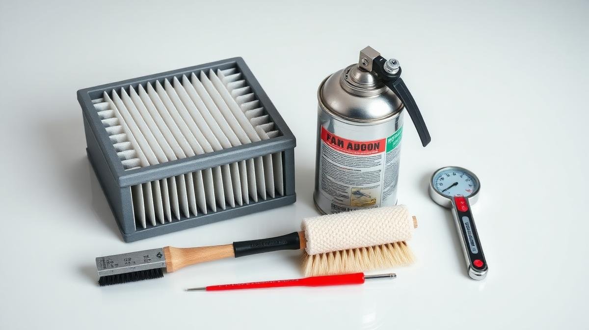 أدوات صيانة التكييف المنزلية - فلتر نظيف وفرشاة ومشط زعانف