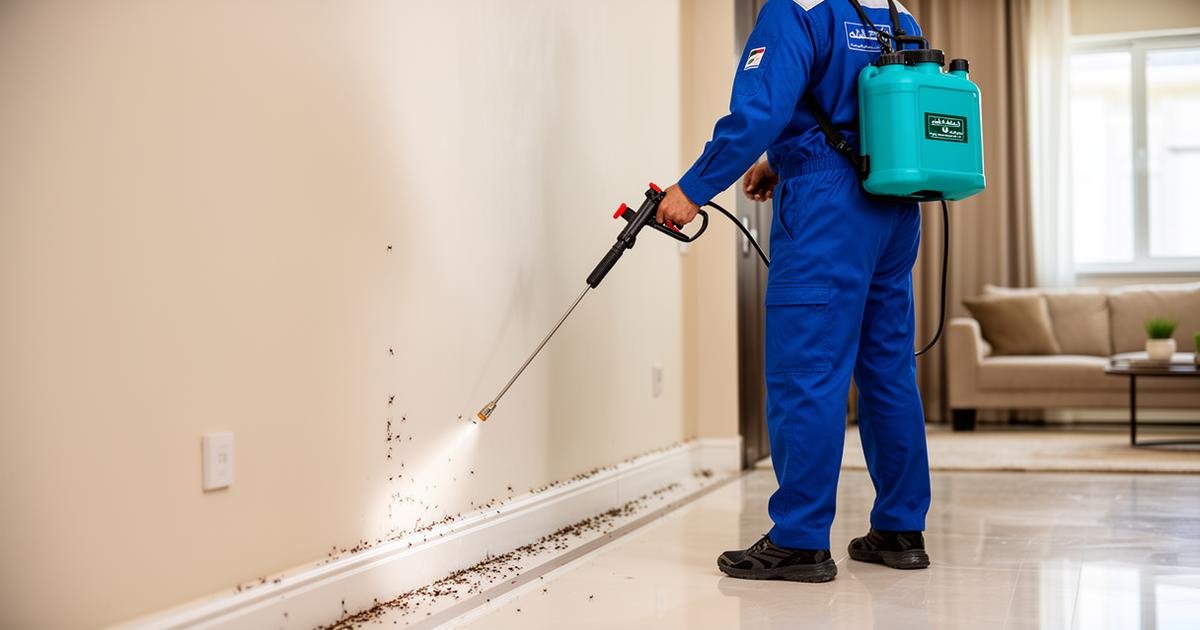 فني مكافحة حشرات يرش مبيد النمل في منزل بمكة