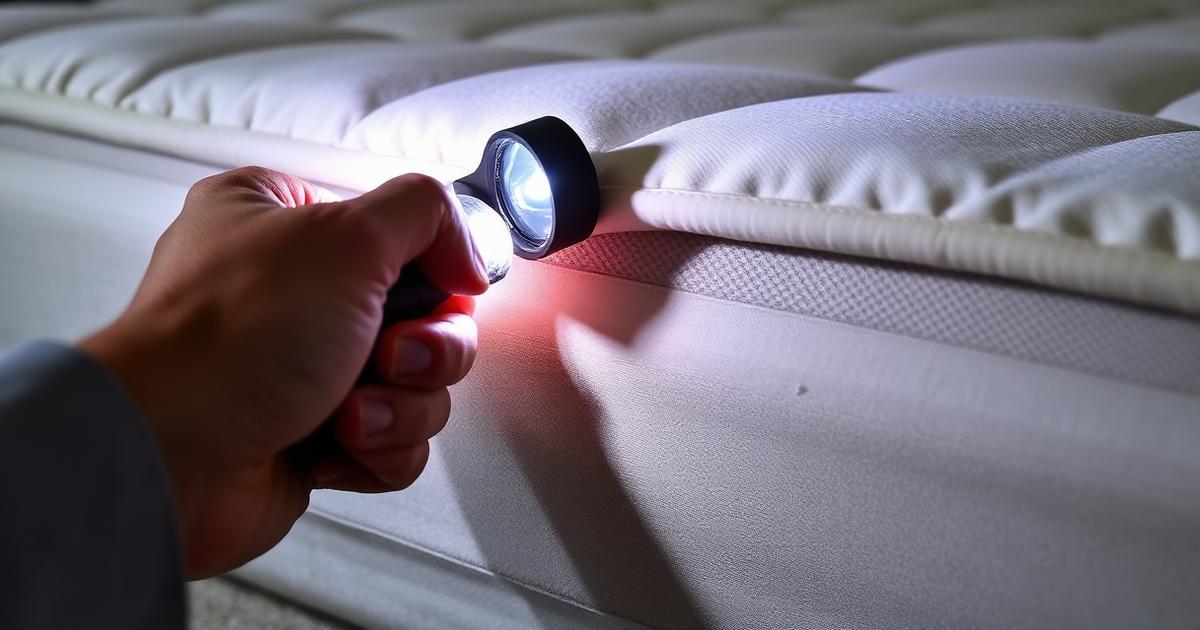 فحص مرتبة سرير بمصباح يدوي للكشف عن بق الفراش