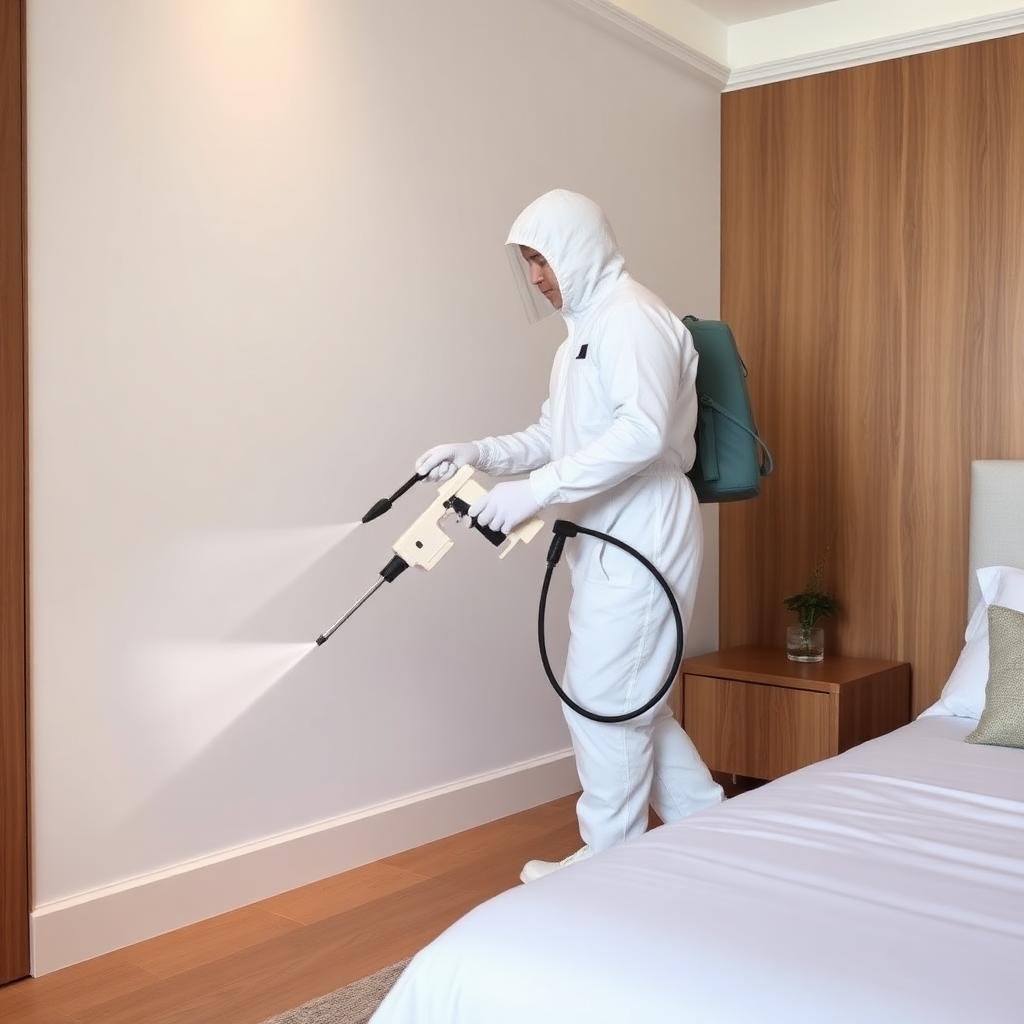 فني مكافحة بق الفراش المحترف أثناء المعالجة