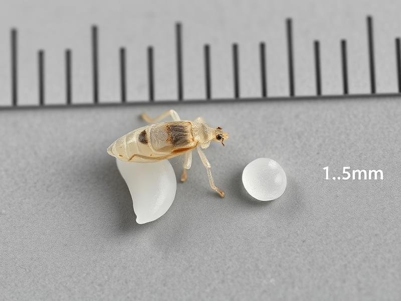 مقارنة حجم يرقة بق الفراش الصغيرة بجانب حبة أرز توضح الفارق الكبير