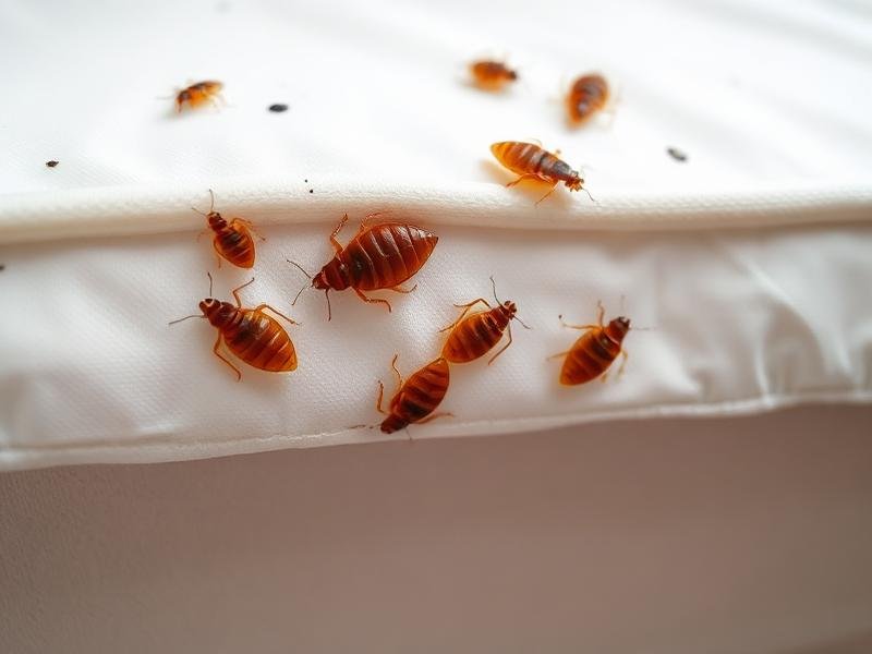 جلود انسلاخ بق الفراش الشفافة متساقطة على حافة مرتبة بيضاء