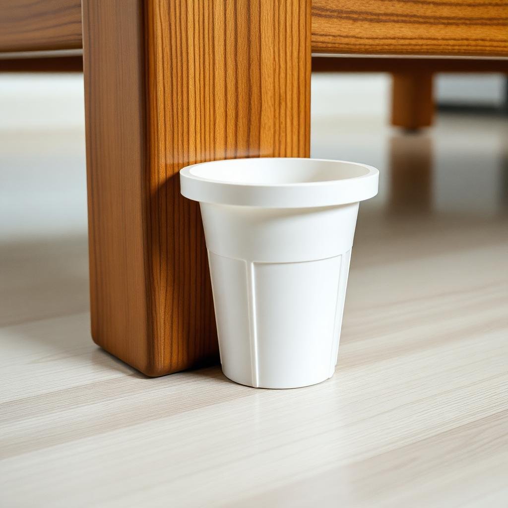 مصيدة مراقبة بق الفراش بيضاء موضوعة عند قاعدة رجل السرير