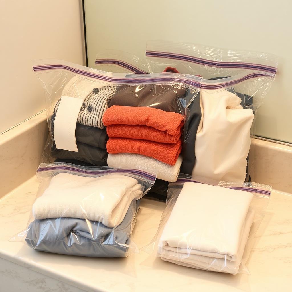 ملابس سفر محمية داخل أكياس بلاستيكية محكمة الإغلاق