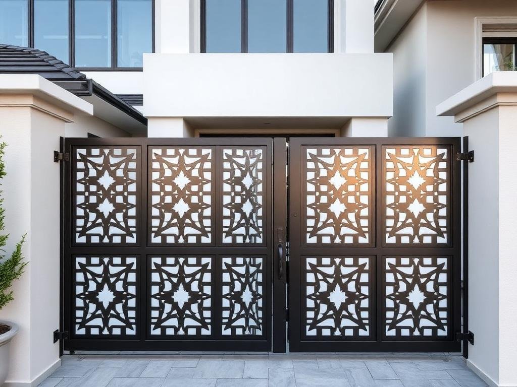 بوابة ألومنيوم مقصوصة بالليزر بنقوش هندسية