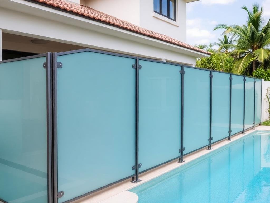 ساتر زجاجي مصنفر حول مسبح فيلا فاخرة