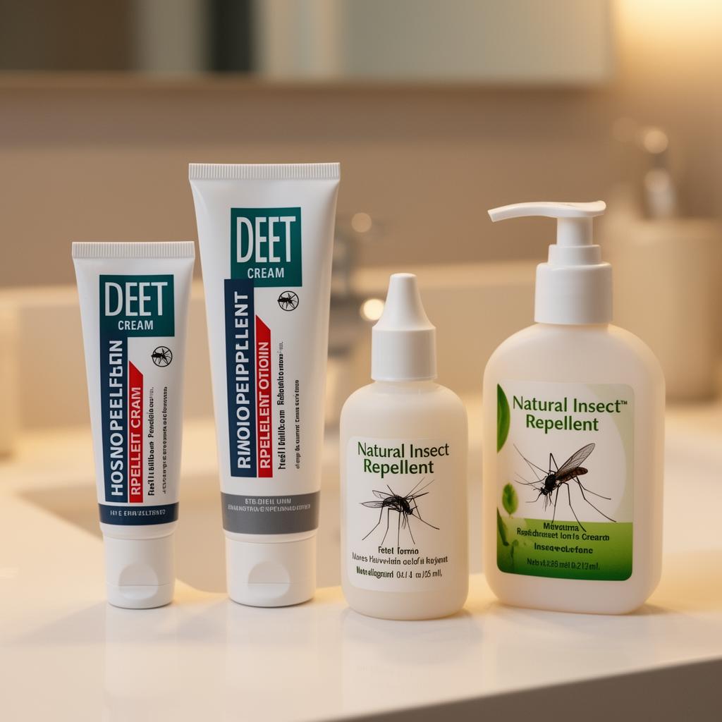 كريمات ولوشنات طرد الناموس والبعوض على رف حمام