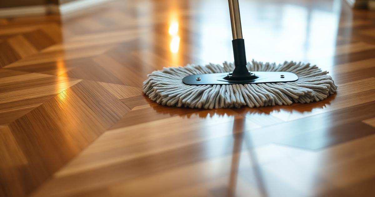 عملية تلميع أرضية باركيه باستخدام ممسحة مايكروفايبر