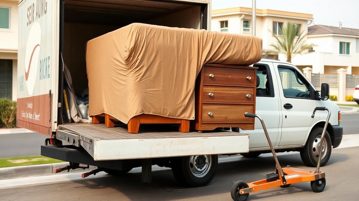 تحميل أثاث مستعمل مغلف بحماية على شاحنة نقل