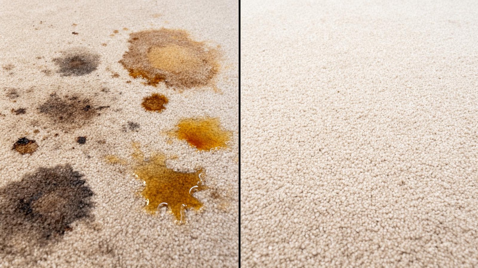 مقارنة قبل وبعد تنظيف السجاد من بقع متعددة