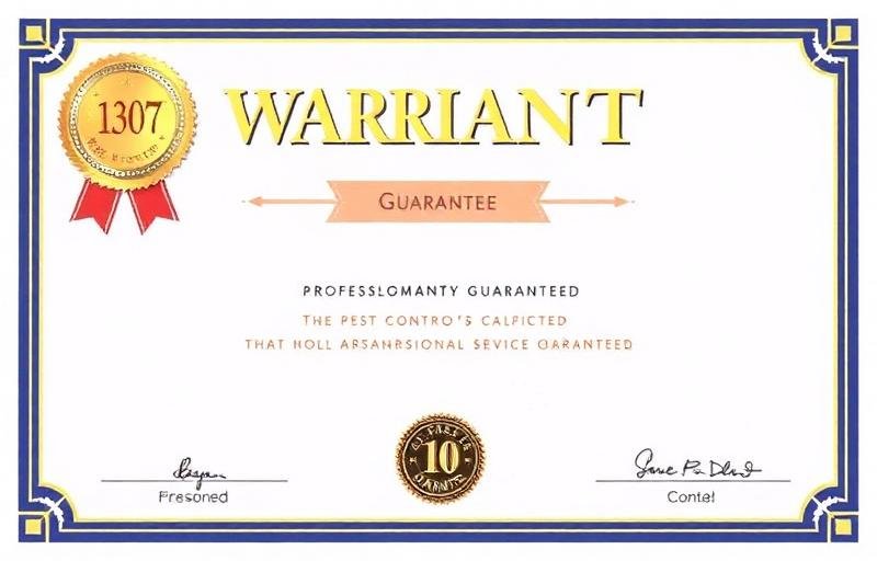 شهادة ضمان خدمة مكافحة الحشرات بختم ذهبي