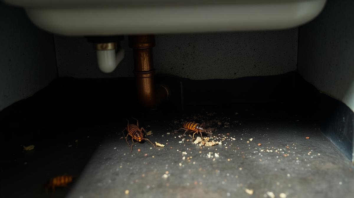 بيئة مناسبة لتكاثر الصراصير - رطوبة وبقايا طعام تحت الحوض