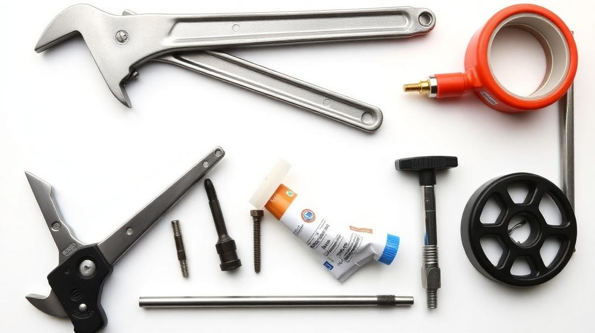 أدوات صيانة السباكة المنزلية الأساسية - مفتاح ربط وشريط تيفلون ومانع تسريب