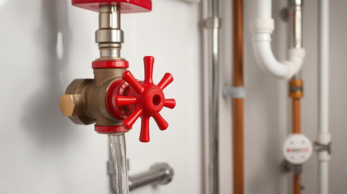 محبس المياه الرئيسي - صمام أحمر لإيقاف المياه في حالات الطوارئ