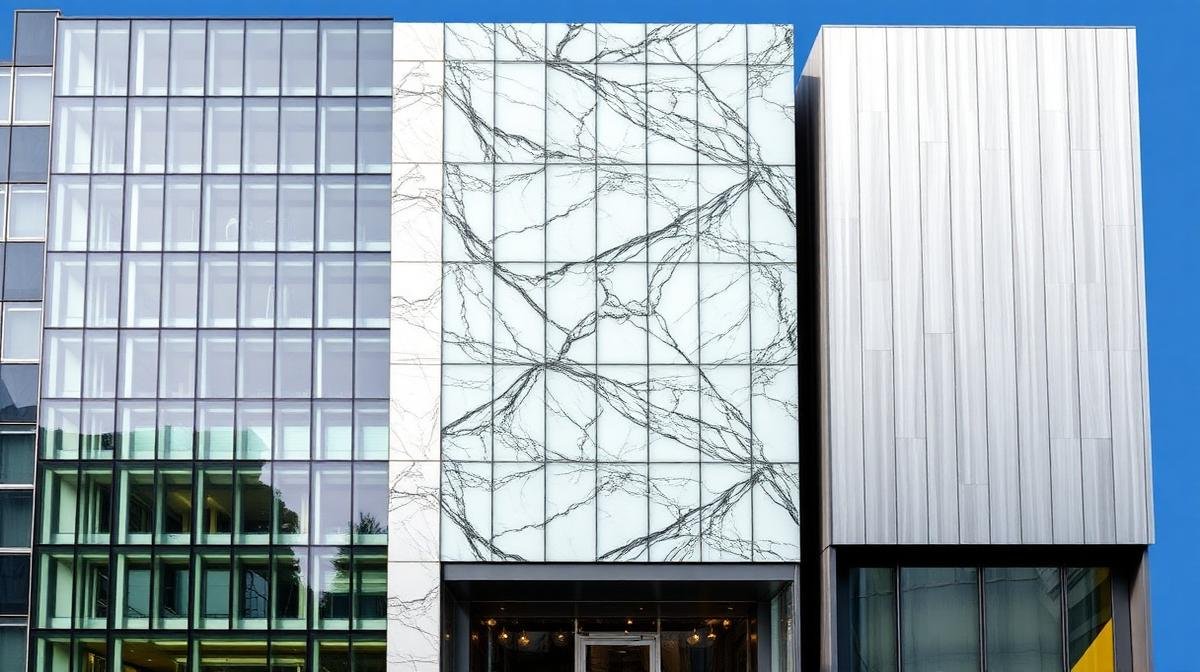 أنواع واجهات المباني - زجاجية ورخامية وألومنيوم