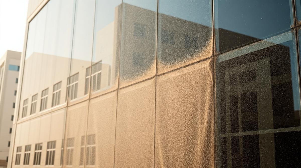 تراكم الغبار والرمال على واجهة مبنى في المناخ السعودي