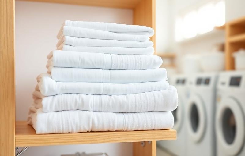 مفارش وأغطية نظيفة مطوية بعد غسلها بالماء الساخن
