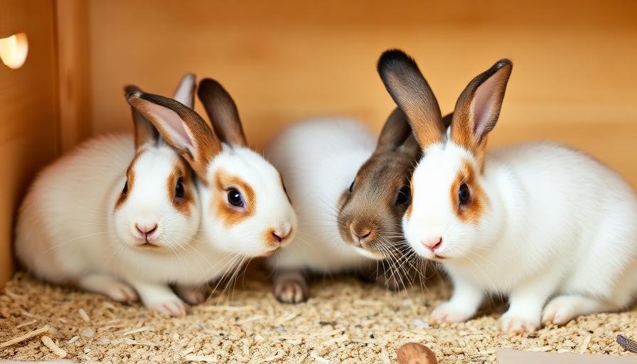 أرانب منزلية في قفص نظيف تظهر علامات الحكة من البراغيث