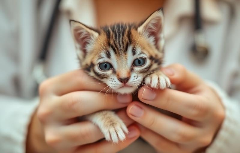 قطة صغيرة يتم فحصها للبراغيث