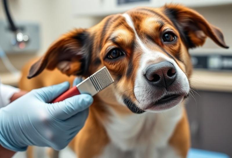 فحص الكلب للكشف عن البراغيث باستخدام مشط البراغيث الدقيق