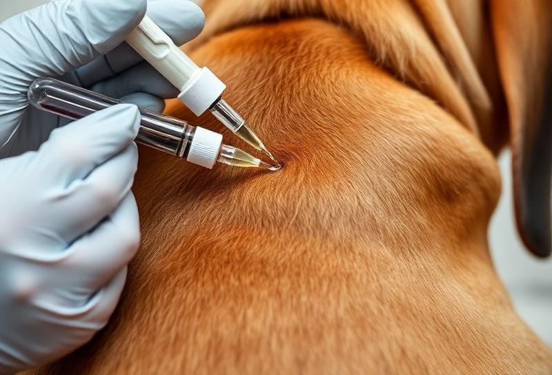 تطبيق علاج البقع الموضعية على رقبة الكلب بين لوحي الكتف