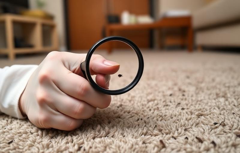 فحص السجاد بالعدسة المكبرة للبحث عن البراغيث