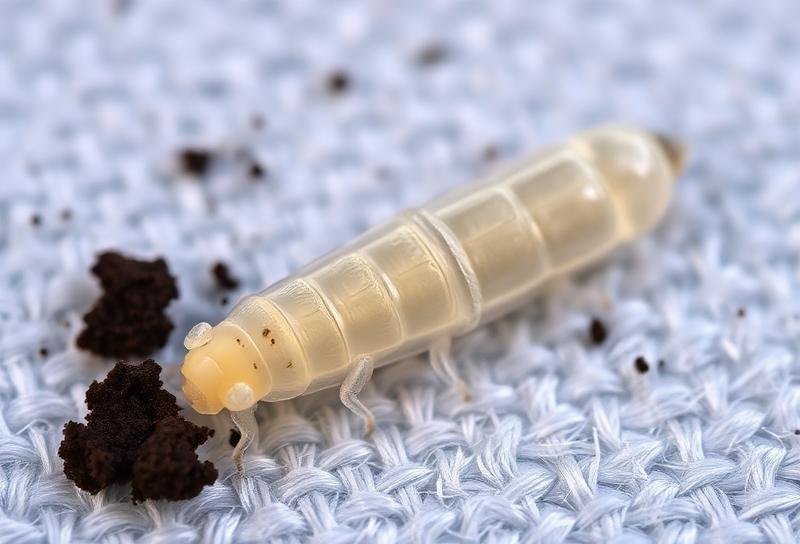 يرقة برغوث شفافة تتغذى على فضلات البالغين - صورة مكبرة