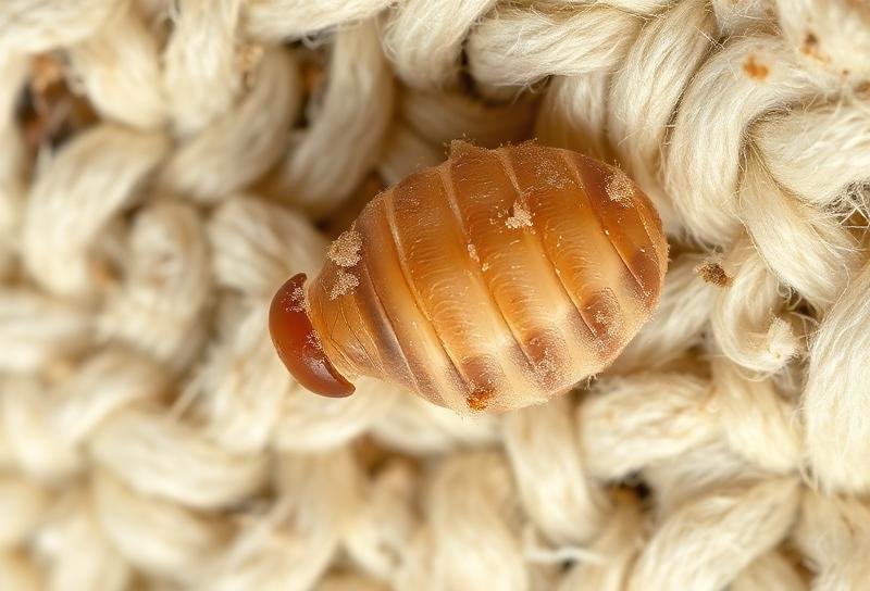 شرنقة عذراء البرغوث ملتصقة بألياف السجاد - الحصن المنيع ضد المبيدات