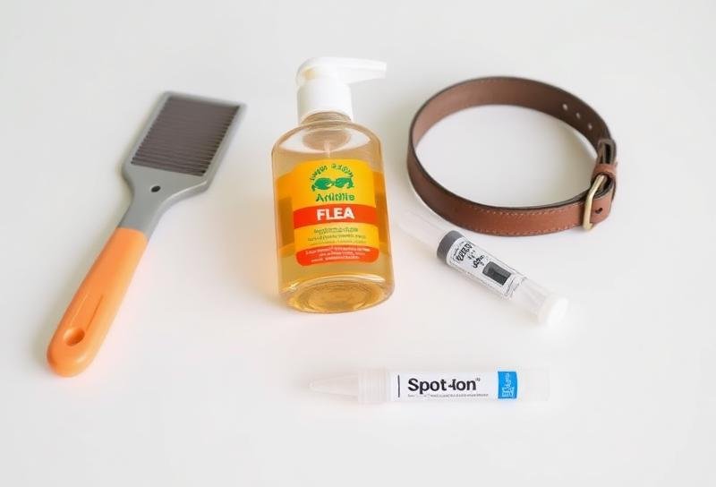 أدوات وقاية الحيوانات الأليفة من البراغيث تشمل المشط والشامبو والطوق