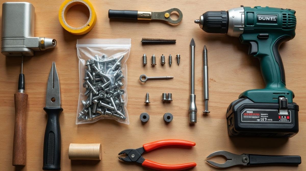 أدوات فك وتركيب الأثاث الاحترافية مرتبة على طاولة عمل - دليل فك وتركيب الأثاث