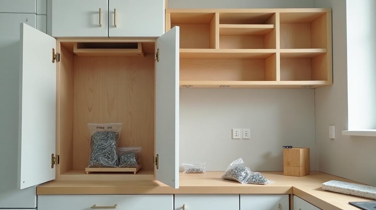 فك خزائن المطبخ بشكل احترافي مع تنظيم البراغي في أكياس - بروتوكول فك المطابخ