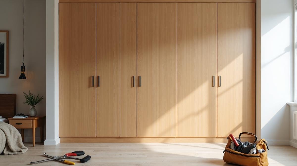 دولاب خشبي كبير مركب باحتراف في غرفة نوم حديثة - أسعار خدمات النجار