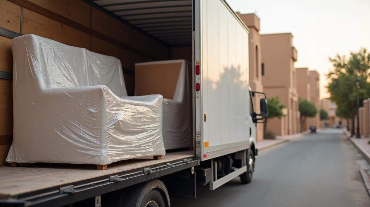 شاحنة نقل أثاث مغلف باحتراف في شارع سعودي - ضمان نقل العفش وحقوق العميل