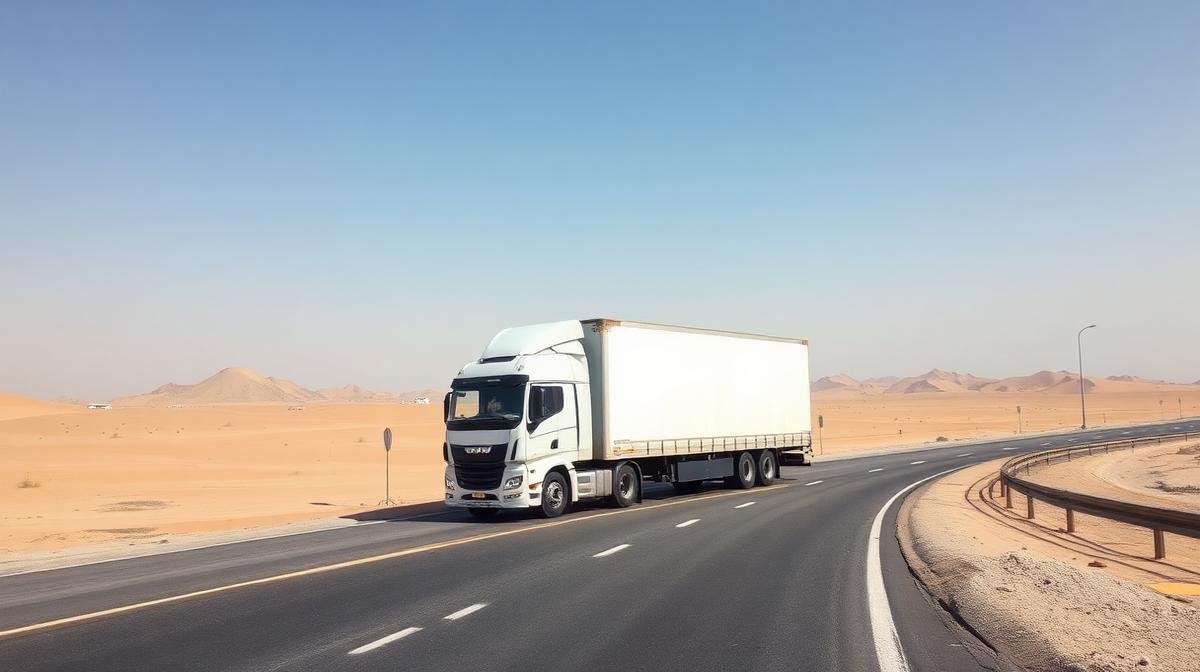 شاحنة نقل أثاث على طريق سريع بين المدن السعودية