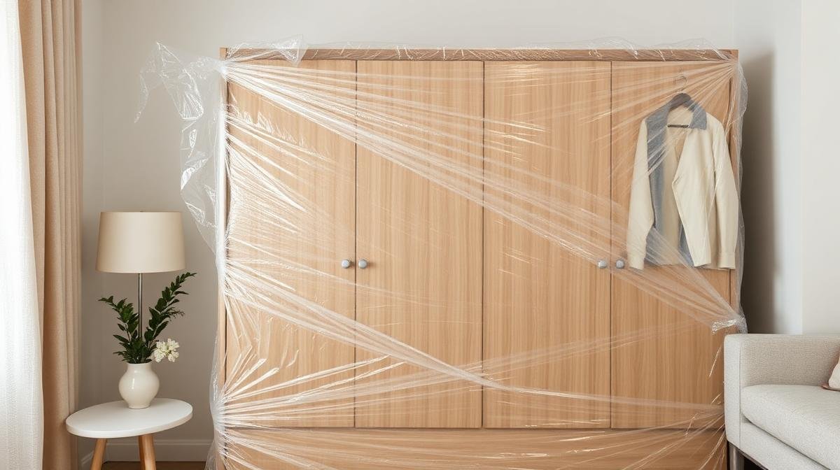 تغليف احترافي لخزانة ملابس بفقاعات وحماية زوايا