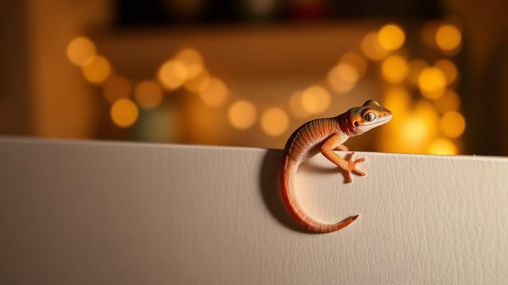 صورة وزغ (أبو بريص) على جدار منزل في الليل