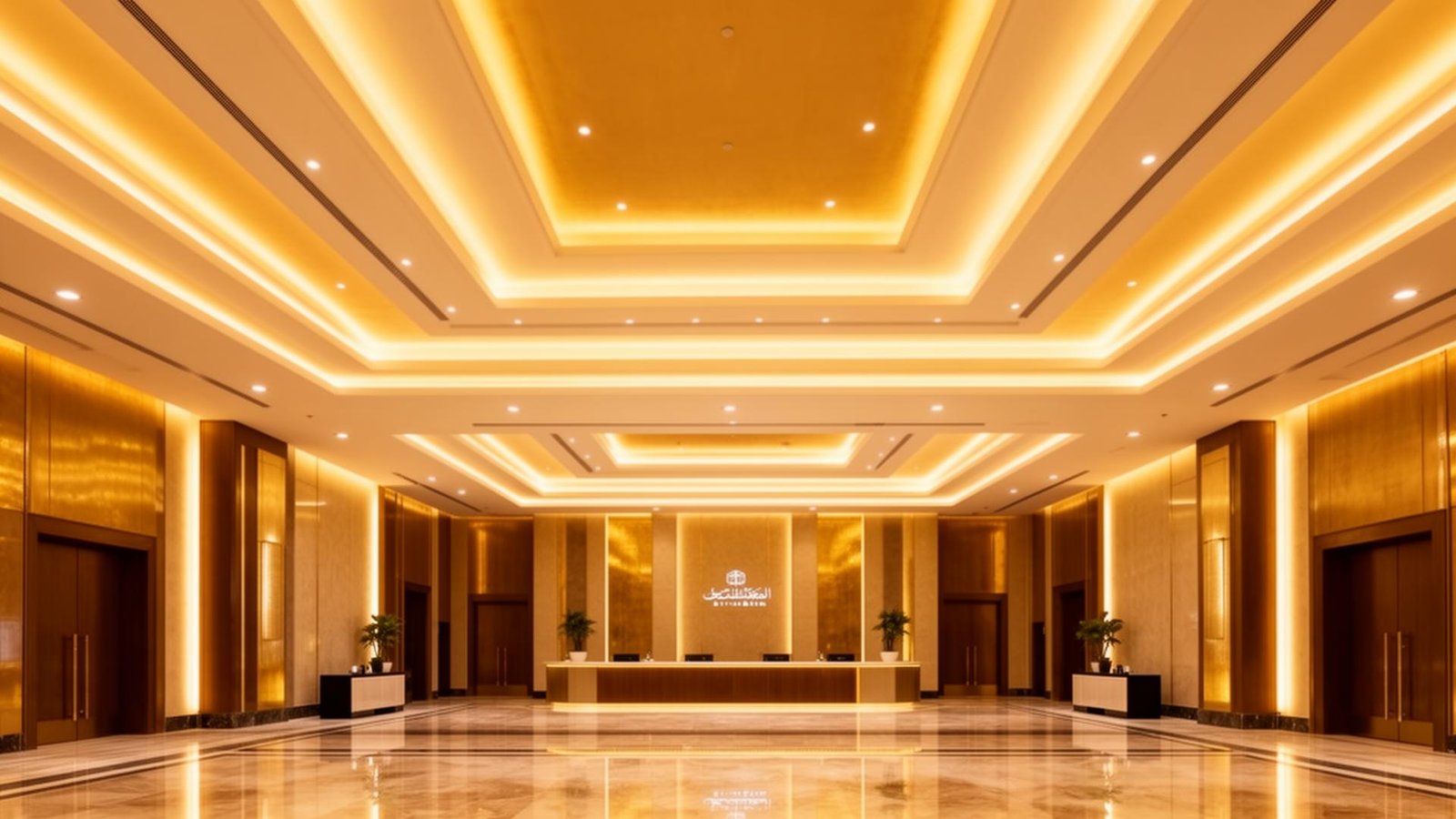 سقف جبس بورد معلق بإضاءة مخفية في صالة استقبال فاخرة