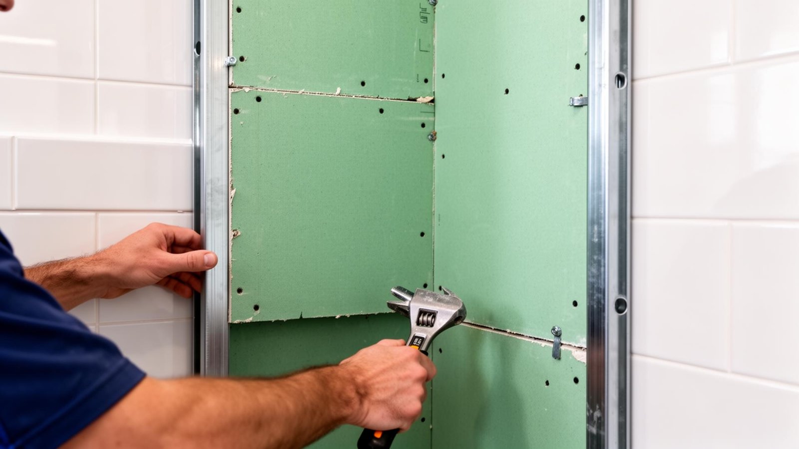 تركيب ألواح جبس بورد مقاوم للرطوبة في حمام عصري