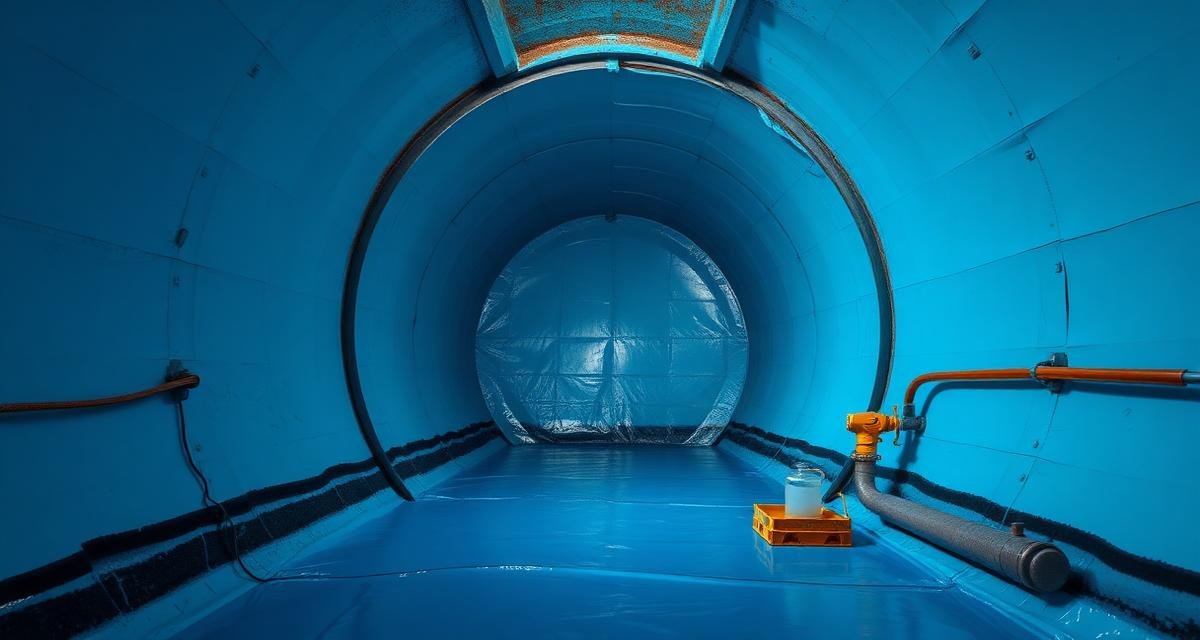 خزان مياه أرضي يتم تبطينه بمادة إيبوكسية زرقاء آمنة غذائياً من الداخل