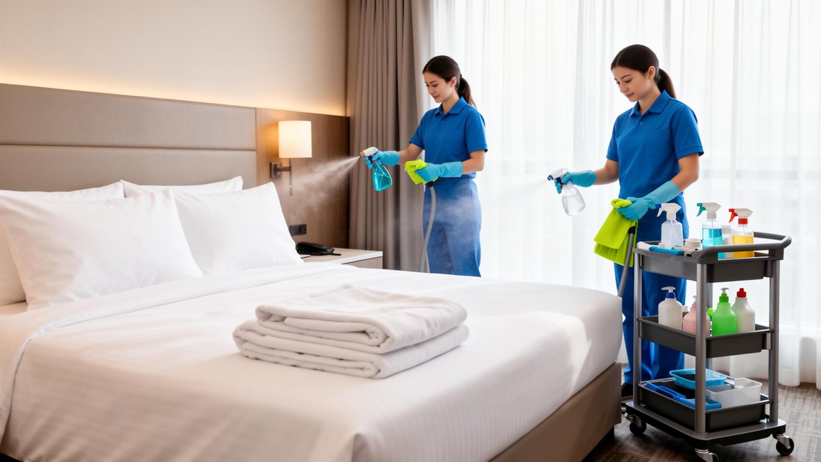 تعقيم وتنظيف غرفة فندقية في مكة خلال موسم الحج