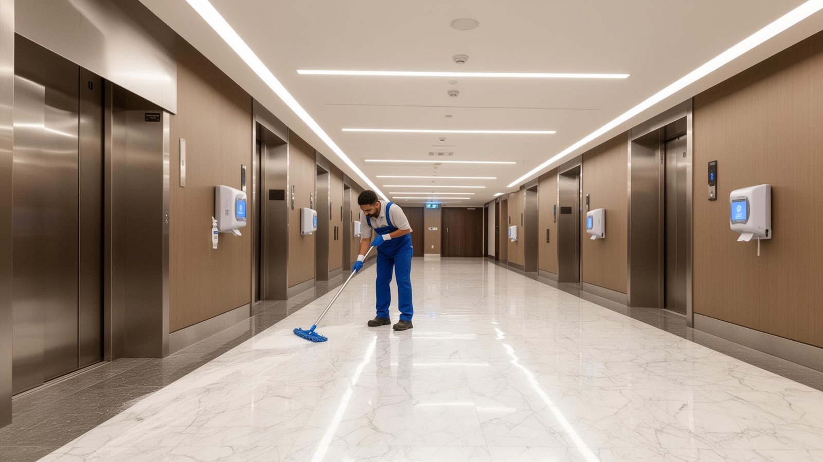 تنظيف وتعقيم ممرات ومصاعد الفندق خلال موسم الحج في مكة