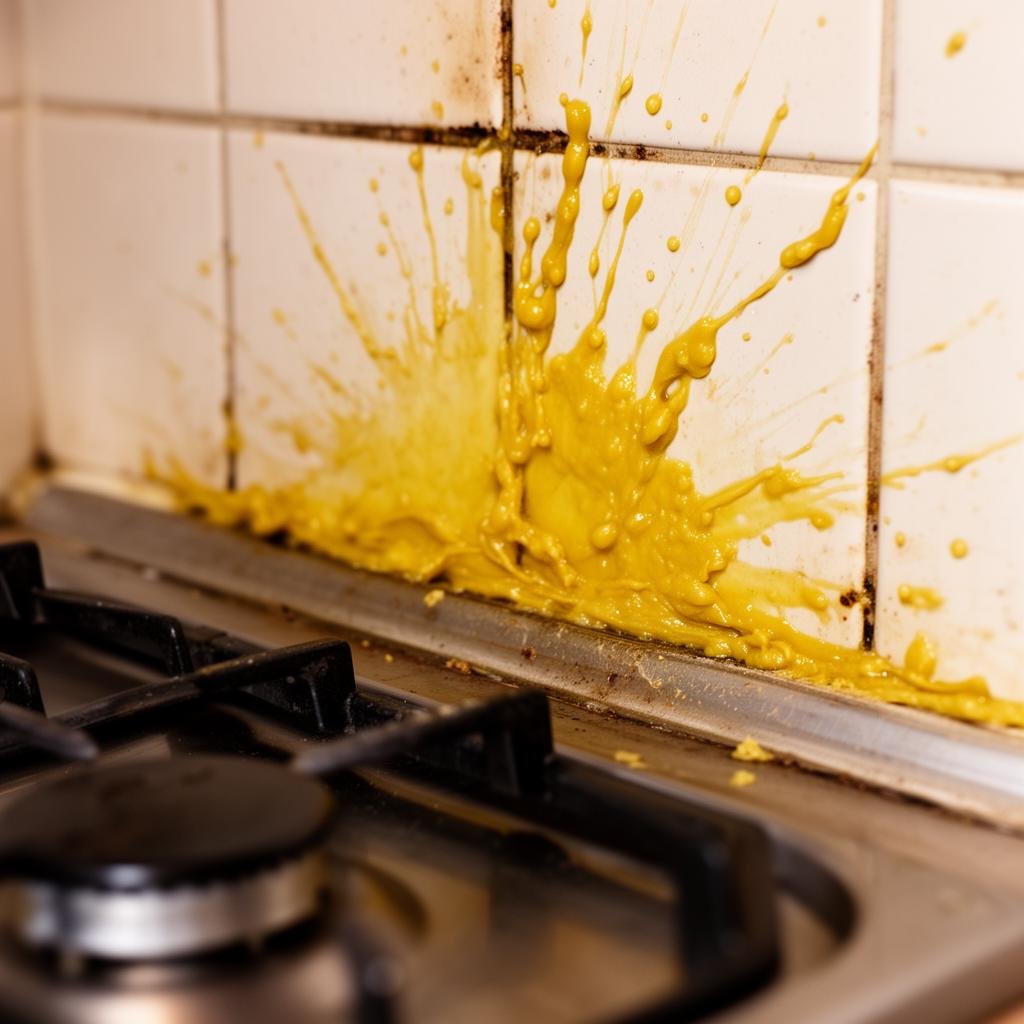 دهون متراكمة على جدران المطبخ تحتاج تنظيف