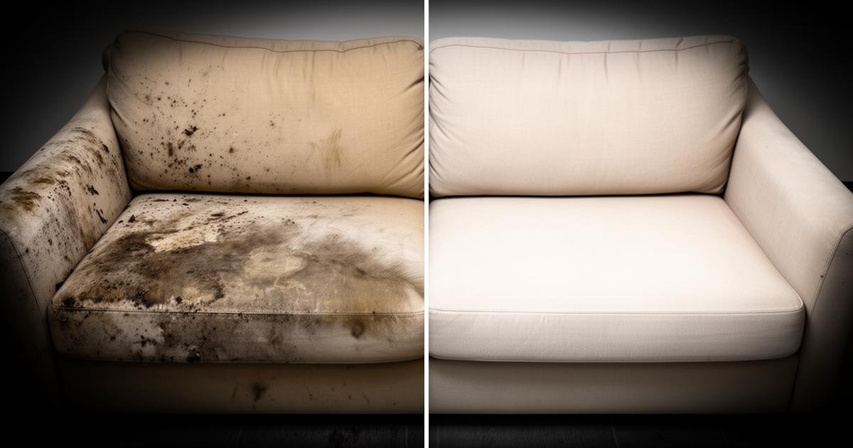 تنظيف الكنب المتسخ جدا: مقارنة قبل وبعد التنظيف لكنب فاتح شديد الاتساخ