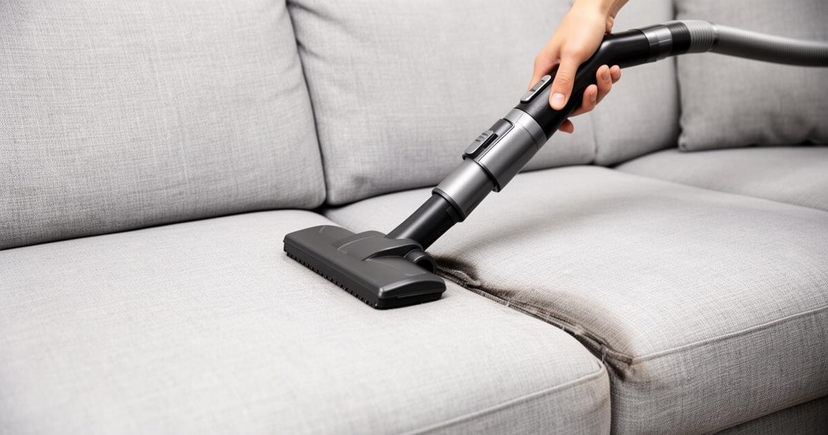 تنظيف الكنبات القماش بالمكنسة الكهربائية لشفط الغبار والأتربة من الكنب