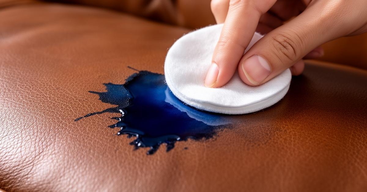 ازالة الحبر من الكنب الجلد باستخدام قطنة مبللة بالكحول