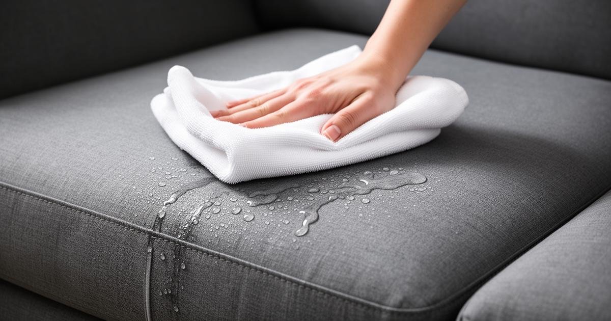 تجفيف الكنب بعد التنظيف بمنشفة بيضاء لامتصاص الرطوبة الزائدة