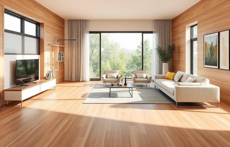 غرفة معيشة فاخرة بأرضية باركيه