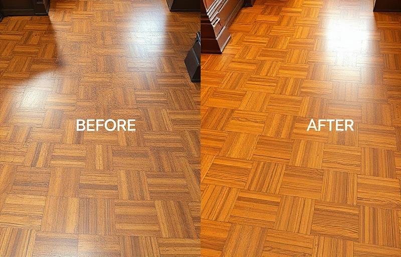 مقارنة قبل وبعد إصلاح باركيه متضرر